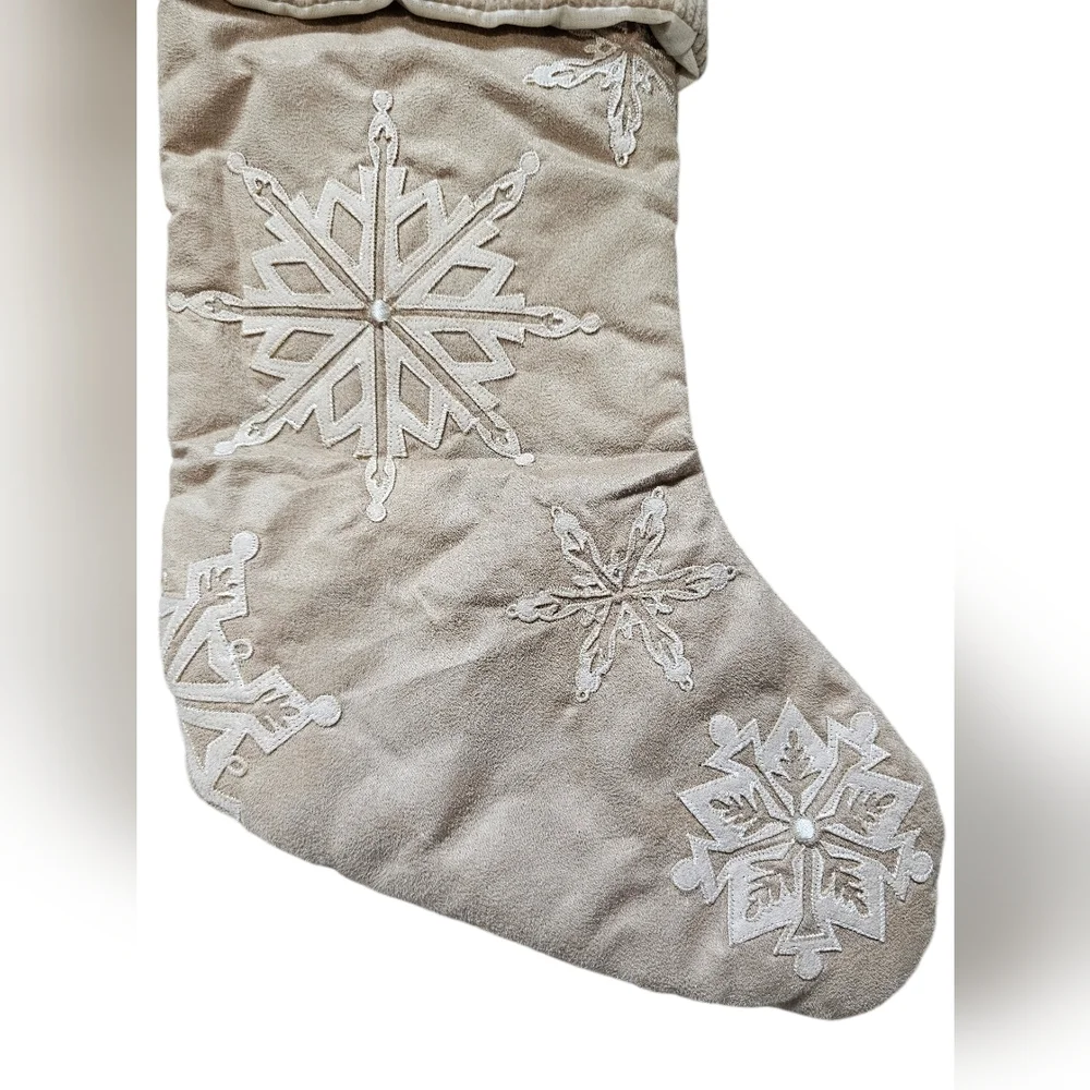 2 Holiday Stockings, Red and Cream with Embroidered Snowflakes